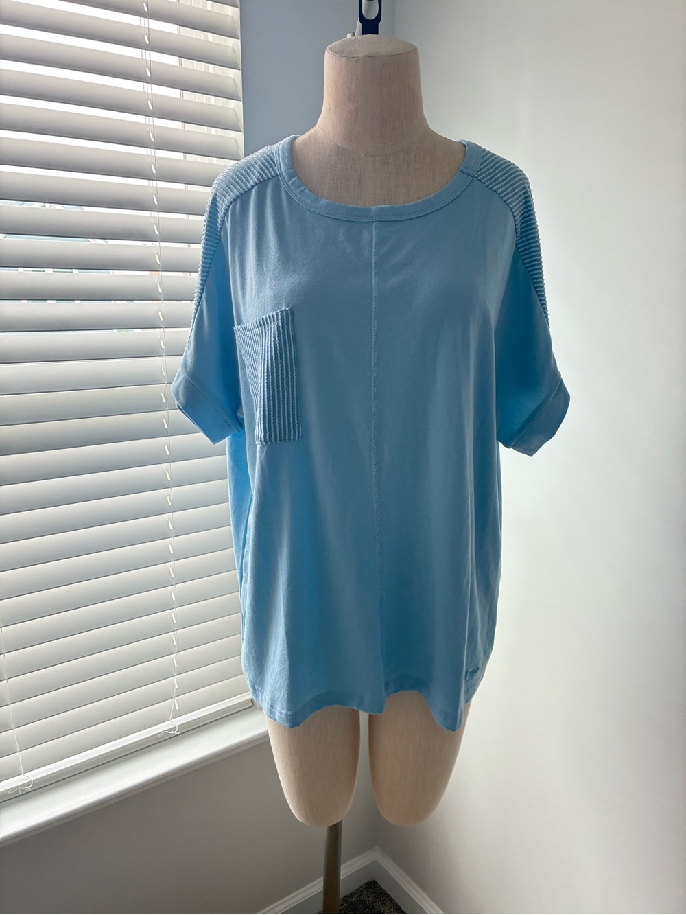 NWT Simply Southern Women's Baby I'm Blue Corded Pocket Short Sleeve Top